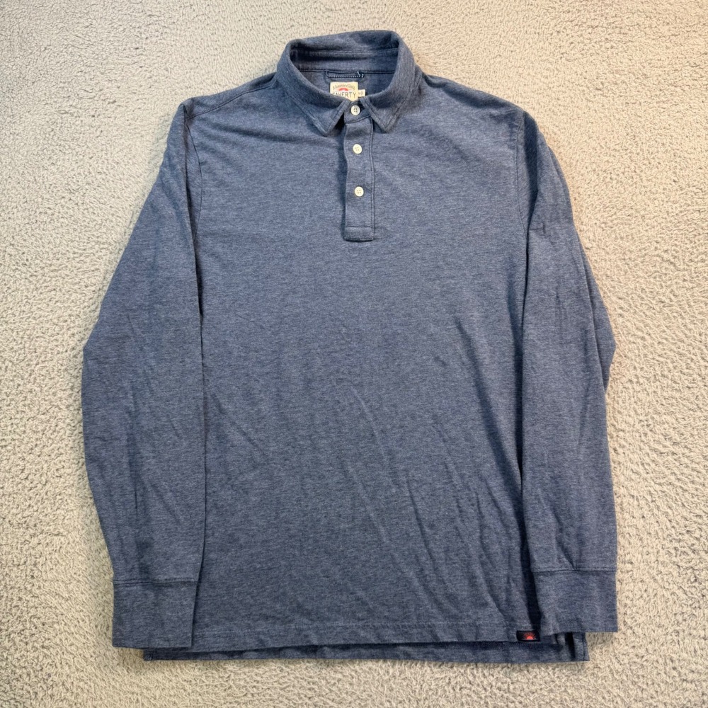 Faherty Mens Long Sleeve Polo Shirt Blue Heathered Cotton Blend Size M 11014